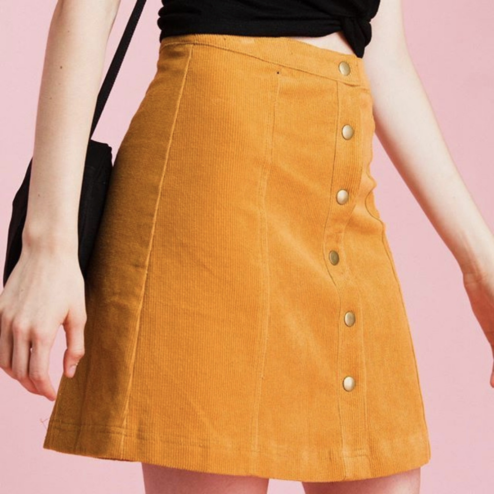 Hello Holiday Citrine Corduroy Snap Front Skirt